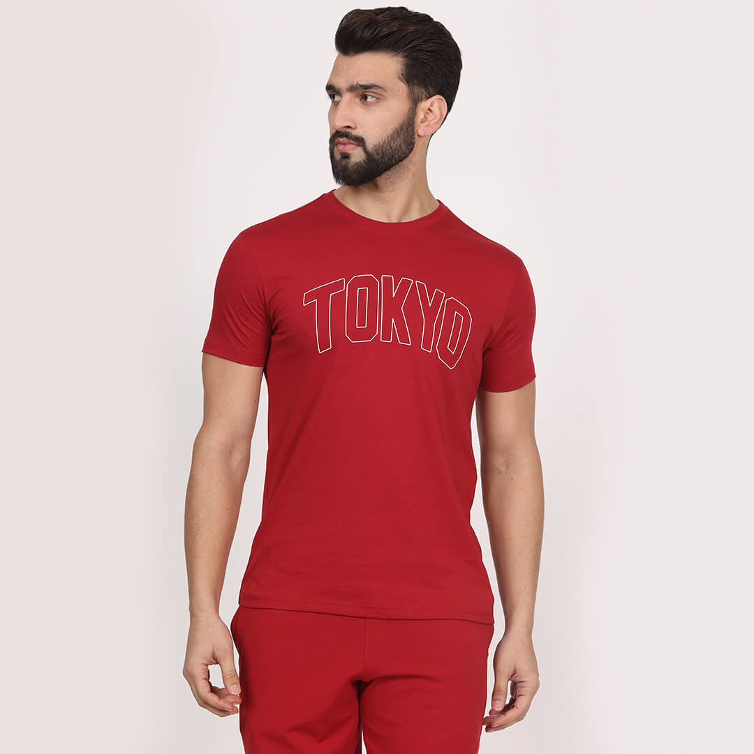 Men City Printed T-shirt- Tokyo Red