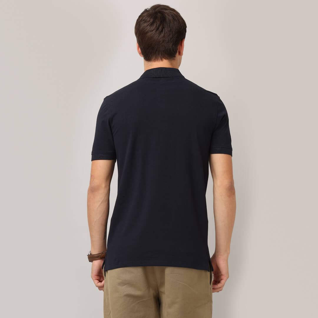 Polo Shirt with Batik Trim Navy - Main Image