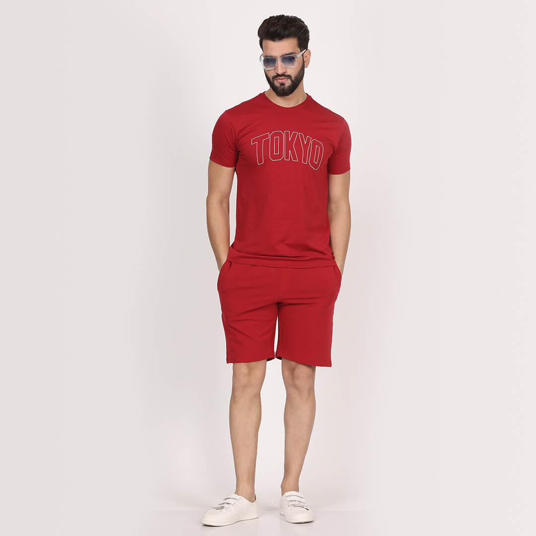 Infinia Men City Printed T-shirt-  Tokyo Red