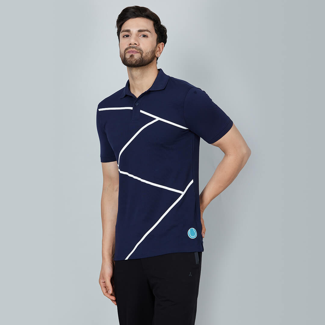 Infinia Men Printed Polo T-shirt- Prussian Blue