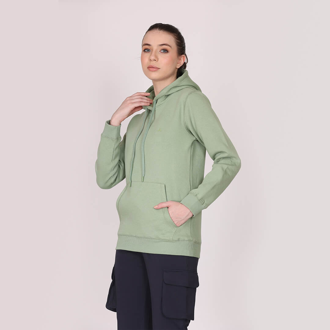 Women Basic Hoodie-Tea Green