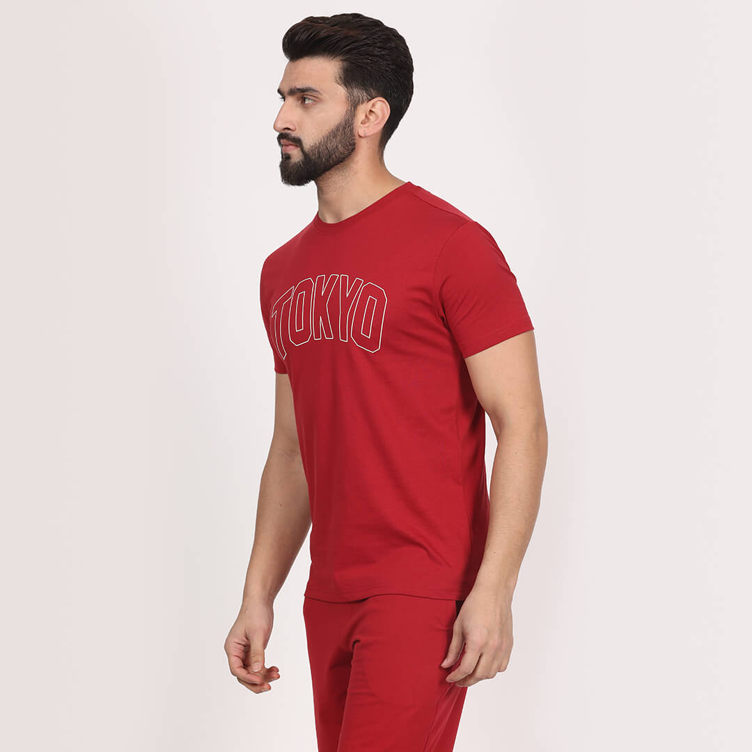 Infinia Men City Printed T-shirt-  Tokyo Red