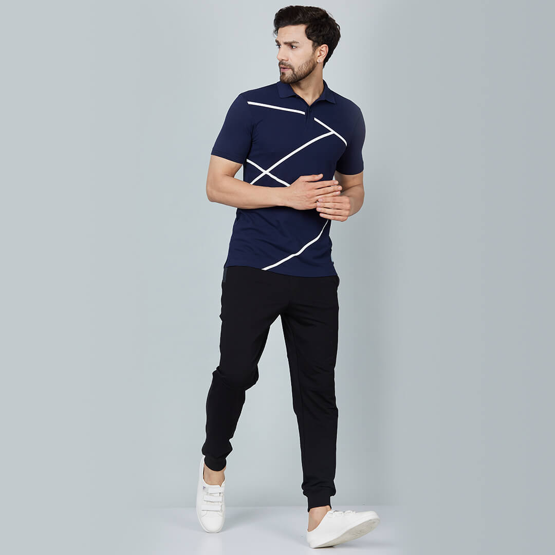 Infinia Men Printed Polo T-shirt- Prussian Blue