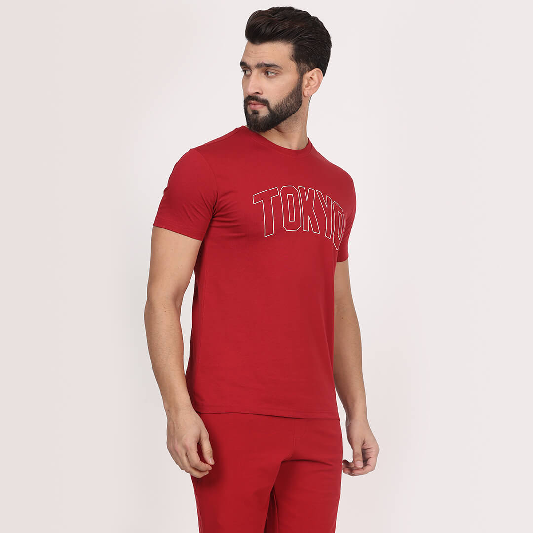 Infinia Men City Printed T-shirt-  Tokyo Red