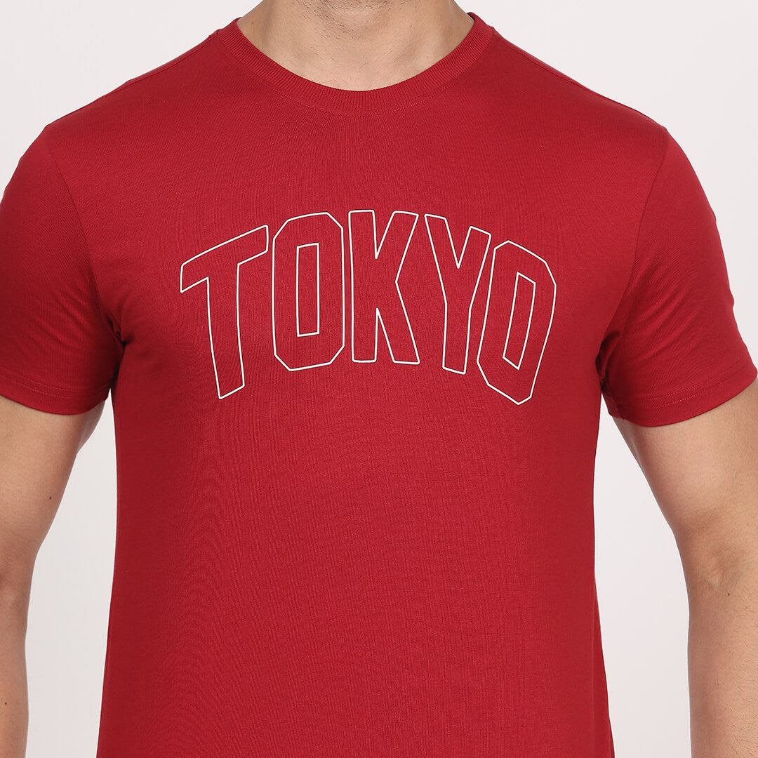 Infinia Men City Printed T-shirt-  Tokyo Red