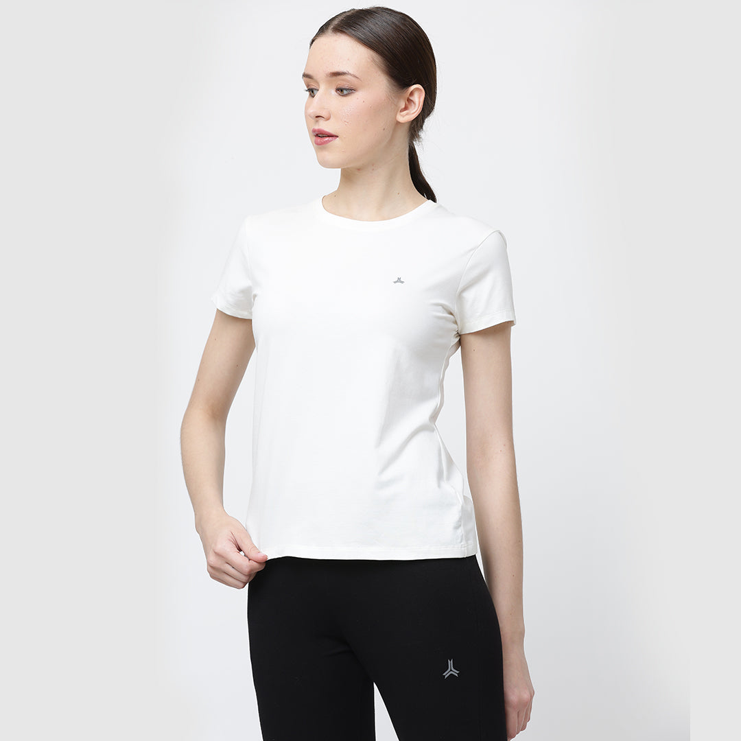 Crew Neck Solid T-Shirt - Off White